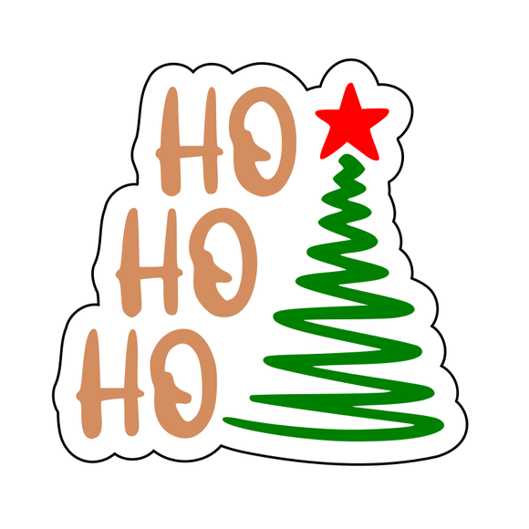 Ho Ho Ho lettering with tree cookie cutter and stamp