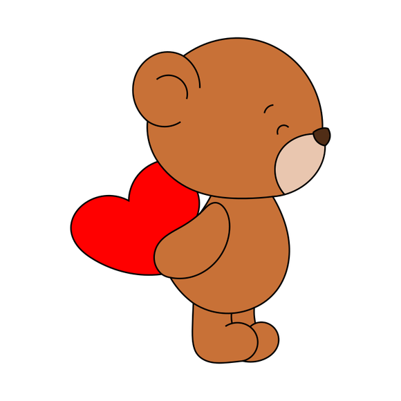 Shy teddy bear holding heart cookie cutter with stamp